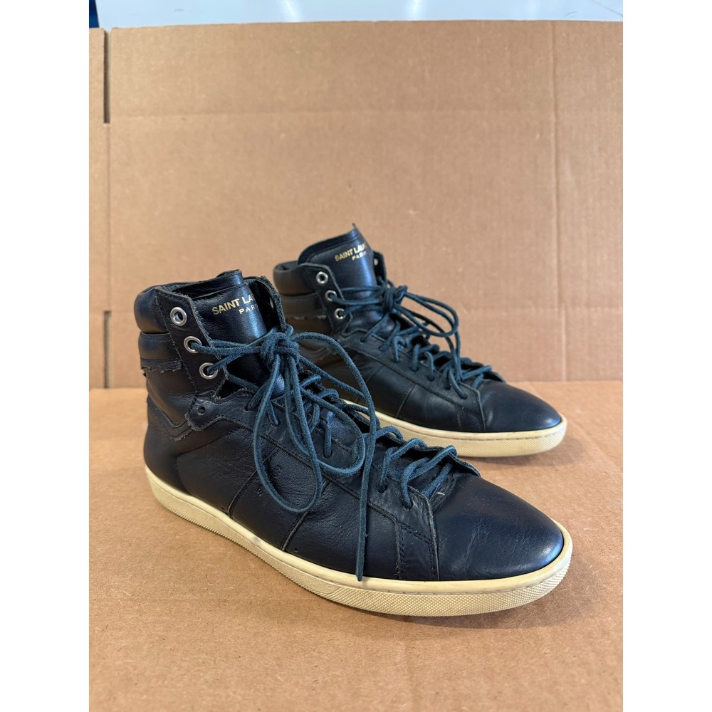 Saint Laurent Hedi Slimane SL-18 High-Top Leather Sneakers Black Mens Size 39 EU